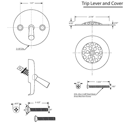 Trip Lever Bathtub Drain Kit with Strainer – 2-Hole Overflow Faceplate, Matching Screws – Tub Drain Trim Replacement Set for Bathroom Bathtubs - color: Oil Rubbed Bronze