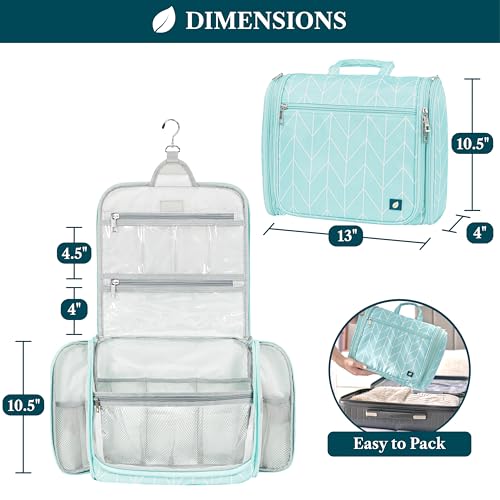 PAVILIA Large Hanging Makeup Bag and Toiletry Organizer for Women, Travel Cosmetic Case with 10 Compartments, Swivel Hook and 3 Leakproof Pockets, Packs Flat, Teal Chevron - color: Teal Chevron