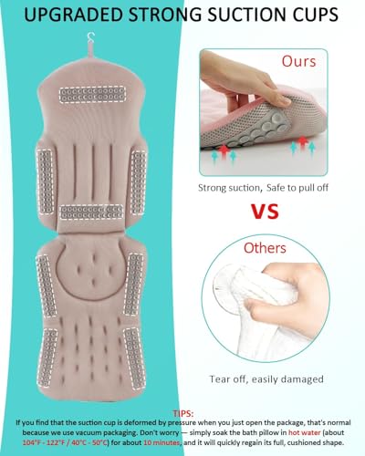Full Body Bath Pillow for Bathtub, 5D Thick Tub Pillow for Bathtub with 192 Non-Slip Suction Cups, Laundry Bag & Hook, Bathtub Pillow for Head, Neck & Back Support (Pink, 51"*15") - color: Light Pink