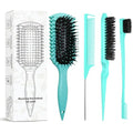 Curl Defining Brush with 3 Pcs Slick Back Hair Set Bristle Edge Control Teasing Comb, For Combing and Shaping in All Hairstyles to Reduce Pulling (Green) - color: Green