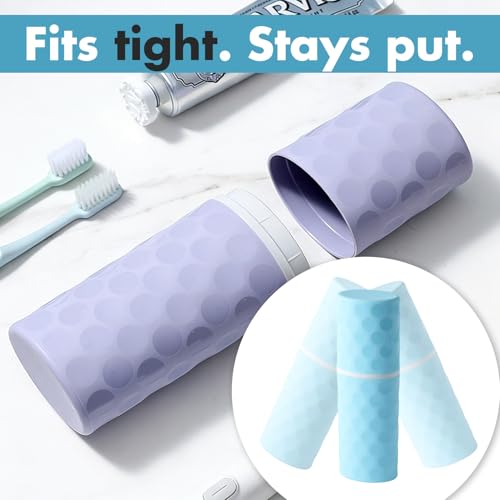 2Pcs Travel Toothbrush Case, Portable Travel Toothbrush Holder with Dot,Toothpaste Container for Home, Travel, Business, Camping, School, Couple 8.1x2.5x2 (Purple+Blue) - size: large size