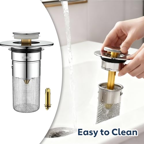 2 Pack Bathroom Sink Drain Strainer, Universal Sink Stopper with Hair Catcher Easy-Clean Pop-Up Stainless Steel Sink Strainer (F36)