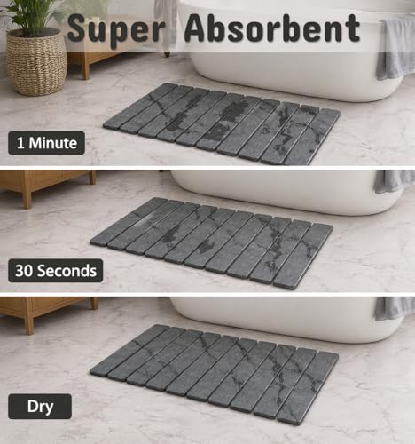 Stone Bath Mat | Foldable Diatomaceous Earth Bath Mat | Marble Print Shower Mat | Super Absorbent Diatomite | Quick Dry | Non-Slip | Bathroom Floor Mat | Easy to Clean | Compact to Store | Mold Free