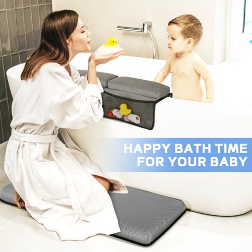 Baby Bath Kneeler and Elbow Rest Pad Set - Kneeler and Elbow Support with Memory Foam and Bath Toys Organizer - color: Deepgray