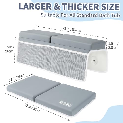 URMYWO Bath Kneeler and Elbow Rest Pad Set - 1.5" Thick Baby Bath Kneeler Pads with Toys Organizer, Anti-Slip Cozy Knee & Arm Support Bathtub Mat, Quick Dry Kneeling Pad for Baby Bath Time - color: Grey