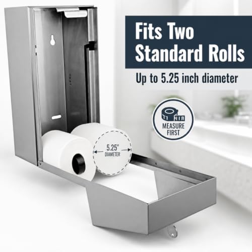 Commercial Toilet Paper Dispenser - 304 Stainless Steel Double Roll Holder - Heavy Duty Lockable Wall Mount Tissue Dispenser for Restroom - Metal Bathroom Fixtures