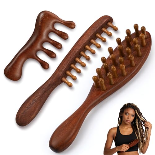 ProSuites 3 Pack Wooden Scalp Massager Tool, Long Handle Head Massage Scalp Loc Brush for Dreads, Multifunctional Hair Massager Tool for Men & Women - color: Red Wood