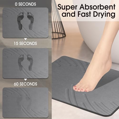 ZIKIBL Stone Bath Mat Diatomaceous Earth Shower Mat Non-Slip Super Absorbent Diatomite Stone Mats for Bathroom Floor/Ktichen Cuonter Quick-Drying Easy to Clean (24''*16'' Grey-Feather) - color: Grey-feather