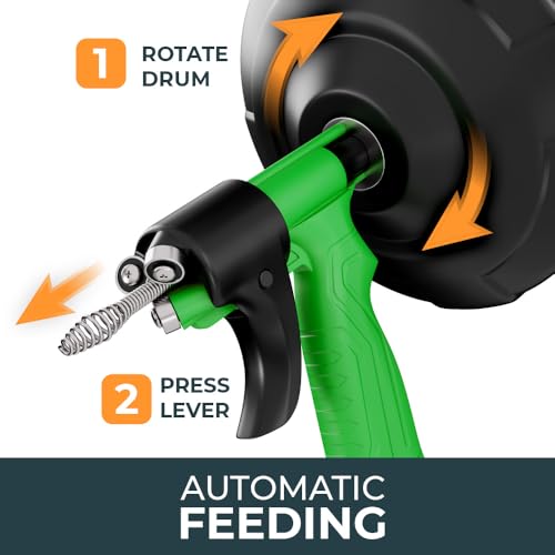 MEISTERFAKTUR drain snake [25FT] - Auto Feed - Ideal plumbing snake for sink and drain unblocking - Solid drain auger for real DYIs! - color: 25 FT (new)