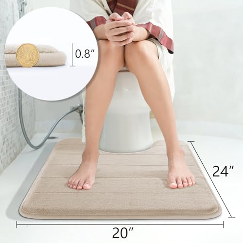 Yimobra Memory Foam Toilet Bath Mat U-Shaped, Soft and Comfortable, Super Water Absorption, Non-Slip, Thick, Machine Wash and Easier to Dry for Bathroom Commode Contour Rug, 24 X 20 Inches, Beige - color: Beige, size: 24" X 20"
