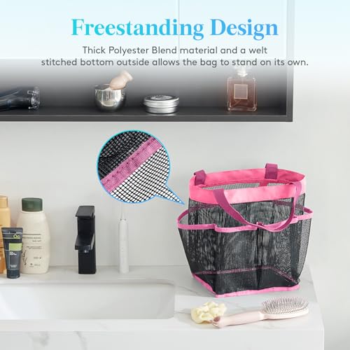 Lifewit Mesh Shower Caddy Portable for College Dorm Room Essentials with 7 Pockets, Freestanding Hanging Organizer Basket, Quick Dry Tote Bag for Camping, Bathroom, Beach, Travel, 1 Pack, Pink - color: Pink, size: L(8.7"L x 8.7"W x 9.8"H)