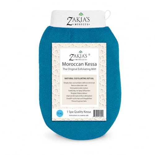 Kessa Exfoliating Mitt – Teal for Radiant Skin | Microdermabrasion, Removes dead skin, dirt and grime, spray tan removal - color: Teal Blue, size: 1 Count (Pack of 1)