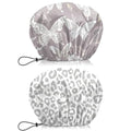 2 PCS Shower Cap Waterproof Double Layer Elastic Adjustable Reusable Hair Bath Caps for Girls Women Cute Aesthetic-Grey - color: G16-Grey