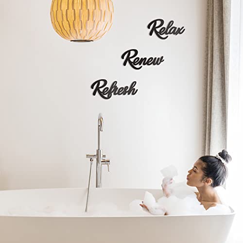 3 Pieces Bathroom Decor Black Wooden Bath Room Sign Bathroom Wall Art Farmhouse Relax Renew Refresh Sign (black) - color: Black