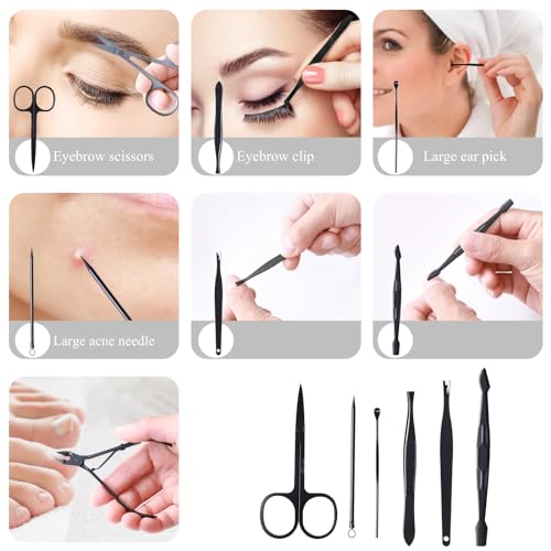 Nail Clippers Sets High Precisio Stainless Steel Nail Cutter Pedicure Kit Nail File Sharp Nail Scissors and Clipper Manicure Kit Fingernails & Toenails with Portable Stylish case (Black) - color: Black