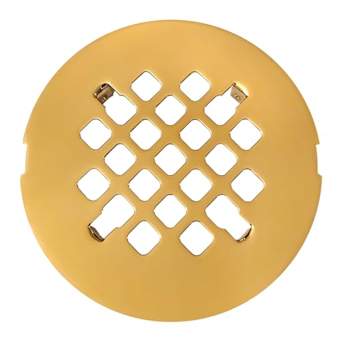 4 ¼” Polished Gold Snap-in Shower Drain Cover - Polished Brass Replacement - 4.25" OD Shower Drain Strainer - Easy Install - Premium Round Shower Drain Cover - Solid Brass Construction - color: Gold