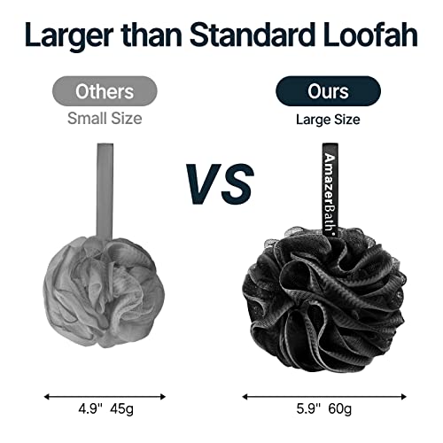 AmazerBath Loofah Sponge, Shower Loofah for Men and Women - Body Scrubber Loofa Set of 3 Classic Black & White Edge, Bath Sponge 60g/PCS - style: Classic Black & White Edge