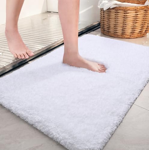 AROGAN Luxury Long Bathroom Runner Rug, 20x30 Inch Thick Soft and Absorbent Microfiber Non Slip Bath Mat, Rubber Backing Quick Dry Rugs Carpets, Machine Washable Plush Mats for Shower Floor, White - color: White, size: 1'8" x 2'6" (20" x 30")