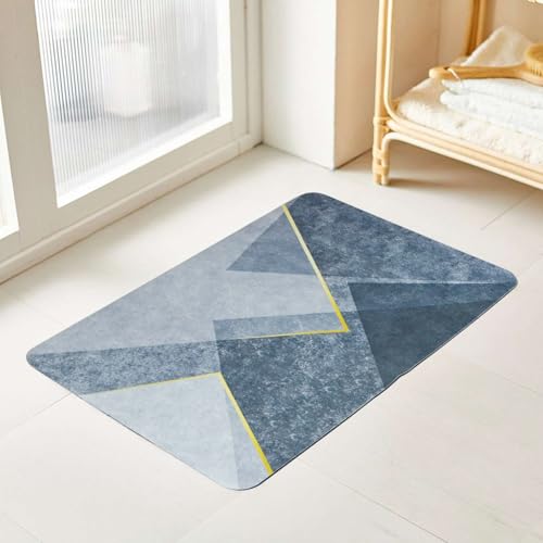 Diatomaceous Earth Bath Mat,Quick Dry Bathroom Rug,Non-Slip Absorbent Mat for Bathroom Floor Bathtub Shower,16x24 Inches (Grey-Golden Impression, 16“ x 24”)