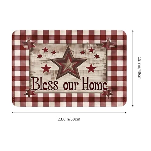 Bath Mat Country Star Burgundy Red Plaid Berry Retro Wood Grain Quick Dry Bathroom Rugs Non Slip Absorbent Shower Flannel Rug Floor Mat for Bathroom,Bathtub,Sink,Bedroom,16"X24" - color: Cay21