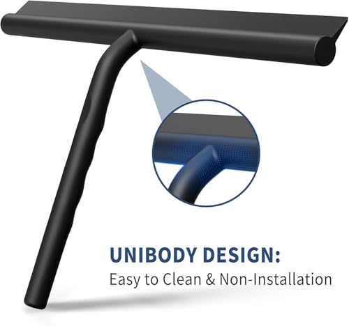 ecooe Silicone Shower Squeegee with Hanger, 13″/33cm Shower Glass Cleaner Wiper, Black Window Squeegee Scraper with Stainless Steel Core for Home Bathroom Kitchen Car Glass Doors - size: 01-Black 13″/33cm