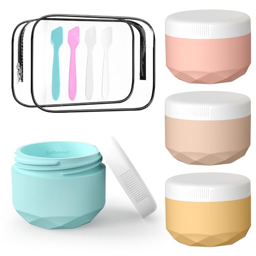 Travel Containers for Toiletries, 4-Pack TSA Approved Silicone Jars (2.5oz) - BPA Free Leakproof Cosmetic Containers for Creams, Lotion, Skincare & Makeup with Bonus Waterproof Bag - color: Cream, size: 75ML