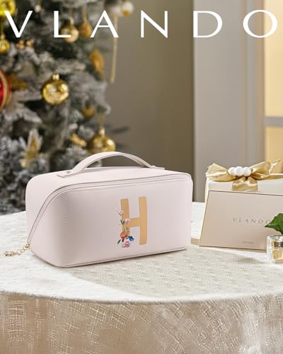 VLANDO Gifts for Girls Travelers,Preppy Makeup Bag,Large Capacity Travel Makeup Bag,Monogrammed Graduation Gifts for Friends Female Daughter(Letter H) - color: 14.White-H