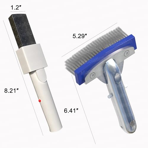 Pool Pumice Stone and 5 inch Stainless Steel Pool Brush Set with EZ-Clip Handle to Reomve Erase Rust Stain Spot in Concrete Plaster Pool Spa and Calcium Deposit on Pool Tile