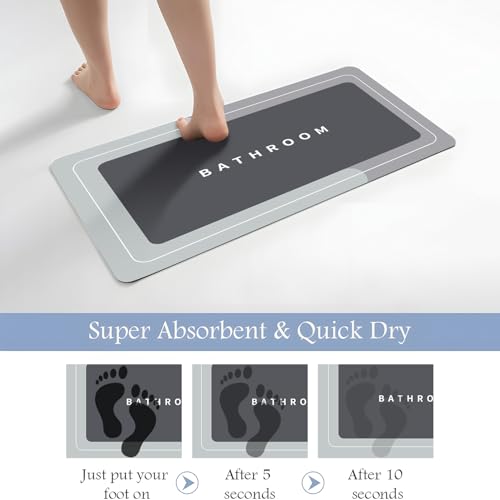 Bath Mat, Quick-Drying Non-Slip Thin Bathroom mat Super Absorbent Bath mats Rug-Bath Mats for Bathroom Floor Bathtub Vanity-Bathmat Bath Rug Easy Care Grey 27.5" x15.7" - color: Grey