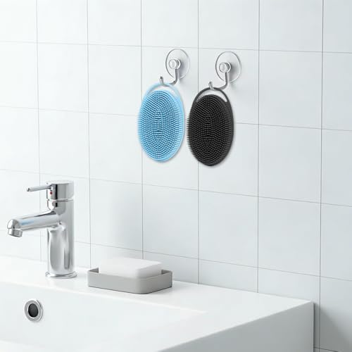 Silicone Body Scrubber 2 Pcs Silicone Loofah Exfoliating Body Scrubber for Men Women Soft Silicones Shower Scrubbers Double Sided Silicones Bath Bodys Brush for All Skin Lather Well, Blue and Black - size: blue+black