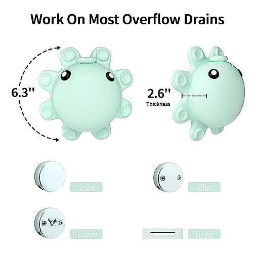 Bathtub Overflow Drain Cover - Silicone Bath Tub Drain Cover, Octopus Tub Overflow Drain Stopper with Suction Cups, Adds Inches of Water for Deeper Bath, Bathroom Spa Relaxing Accessory, Aqua Green - color: Squidward