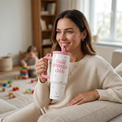 Mom Gift from Son Daughter, Stainless Steel Locking Lid Silicone Straw Tumbler with Handle 40oz, Cool Mom Club Insulated Travel Cup for Mother Mama, Gift Idea for Birthday Christmas Mothers Day - color: Mom