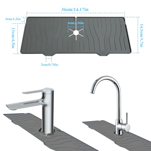 New Kitchen Sink Splash Guard,Silicone Faucet Mat Splash Catcher, Handle Drip Catcher Tray, Multipurpose for Kitchen Dish Drying Mats Sponge Holder and Bathroom Countertop Protect - color: Gray-2