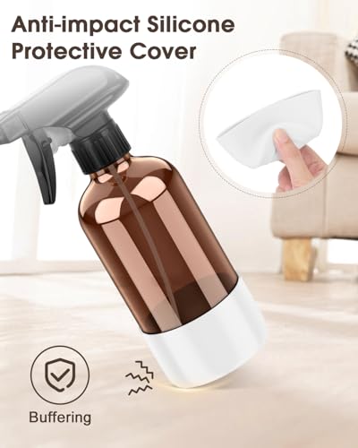 Bontip Glass Spray Bottle with Silicone Sleeve Protection, Amber Glass Spray Bottle Set for Window Cleaner Aromatherapy Facial Hydration Watering Flowers Hair Care 2 Pack/8 oz (Black & White) - color: Black & White, size: 8 Ounces