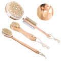 4PCS Dry Brushing Body Brush Set, Bamboo Dry Brush for Body Face Foot, Boar Bristle Long Handle Face Cleansing Shower Scrubber Brushes