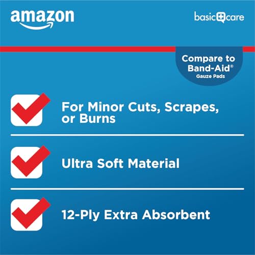 Amazon Basic Care Gauze Pads, 4x4 inches, Sterile, 50 Count | Pack of 4 | For Minor Injuries | Previously All Health - size: 4x4 Inch (Pack of 4)