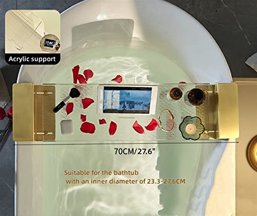 Acrylic Bathtub Tray Caddy with Non-Slip Base, Reading Rack, Tablet Holder, Cellphone Tray, Wine Glass Holder & Gold Brushed Handles (27.6" Retractable) - size: Ripple+retractable-27.6"