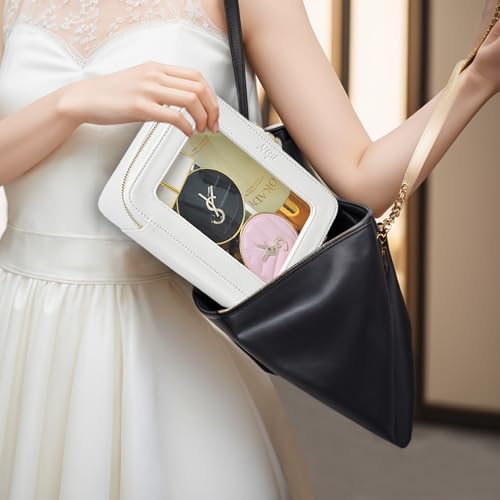 NGIL Clear Faux Leather Travel Toiletry Bag, Makeup Bag Organizer for Women, Clear Window & Gold Zipper Makeup Bag, Road Trip Essential, Skincare, Cruise Ship Essentials (White) - color: White