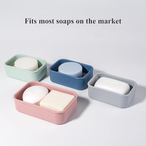 2PC Portable Leakproof Travel Soap Case, Silicone Travel Soap Case, Compact Soap Holder with Drainage Layer, Travel Soap Holder for Camping, Gym, Outdoor Turquoise&Flamingo - color: Turquoise&flamigo