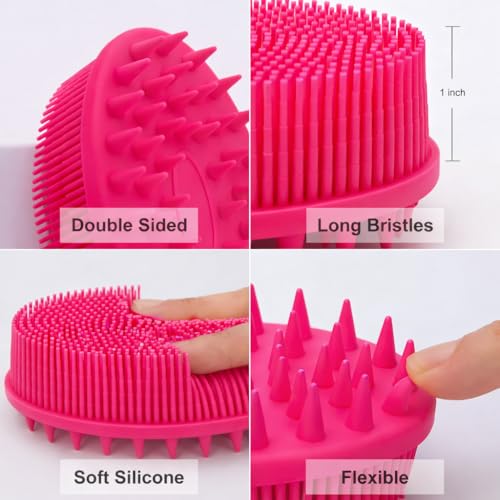 All-in-One Exfoliating Shower Brush – Gentle Silicone Loofah for Sensitive Skin with Dual-Purpose Scalp Massage for Spa-Quality Showers Daily (1pck) (Hot Pink) - color: Hot Pink