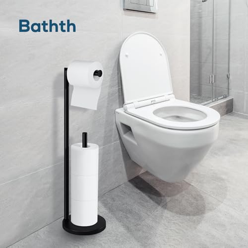 Toilet Paper Holder Stand, Toilet Paper Stand Black, Free Standing Toilet Paper Holder, Toilet Paper with Storage by Bathth - color: Black