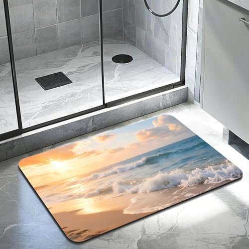 Quick Dry Bath Mat for Bathroom,Super Absorbent Beach Welcome Bath Rug Non-Slip Rubber Backing,Machine Washable Bathroom Floor Mat for Shower, Tub, Sink Area Sunrise 30x20 - color: Sunrise, size: 1'8" x 2'6" (Rectangular)