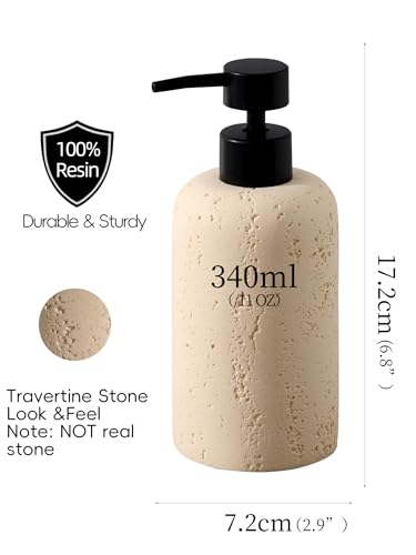 Soap Dispensers 11OZ, 2PCS, Travertine Stone Look, Faint Yellow | Luxurious, Modern, Resin, For Hand Soap, Dish Soap, Shampoo and Conditioner, Lotion, for Bathroom Countertop Kitchen Sink - color: Faint Yellow