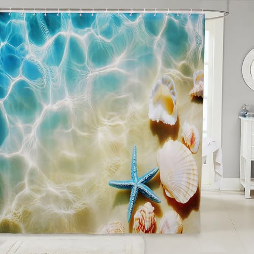 Ocean Shower Curtain Beach Bath Curtain Coastal Nature Theme Teal Shower Stall Curtain Boys Girls Hawaiian Bathtub Shower Curtain Sea Wave Animals Shell Starfish Shower Curtain, Blue 72" W x 78" L - color: Multi 015, size: 72"W x 78"L (Pack of 1)