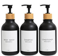 Frosted Plastic Shampoo and Conditioner Bottles, Apothecary Dispenser Bamboo Pump, Refillable Bottles for Shower Lotion, Oil, Hand Soap, Sanitizer, Liquid Soap, Set of 3 with 9 Labels (3, Matte Black) - color: Matte Black