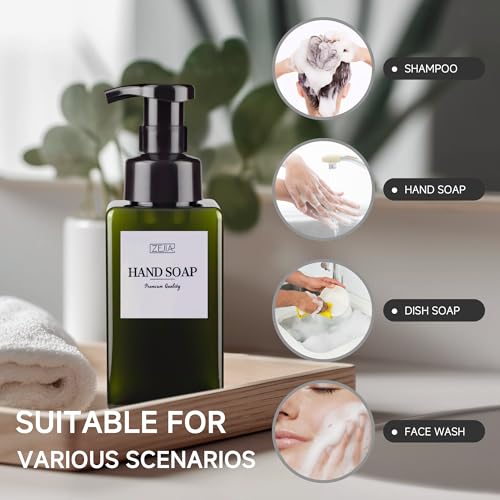 15OZ Foaming Soap Dispenser, 2-Pack Plastic Hand Soap Dispenser, Refillable Leakproof Foam Pump Bottle with Waterproof Labels, for Shampoo, Body Wash - color: Green, size: 450ML