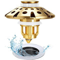 AzWzz Bathroom Sink Drain Strainer, 3 in 1 Pop Up Bathroom Sink Stopper Plug with Hair Catcher Cover, Universal for 1.06 in to 1.6 in Sink Drain, Brushed Gold - color: Brushed Gold, style: Bathroom Sink Stopper with Hair Catcher