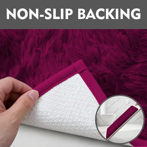 RUN HELIX Shaggy Bathroom Rugs Sets 3Piece Bath Mat for Bathrom Non-Slip Bathrom Mats Water Absorbent Bath Rug Floor Mats Soft Washable Shower Rug with U-Shaped Contour Rug Toilet Lid Cover Burgundy - color: Burgundy
