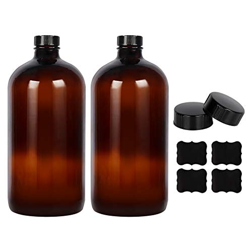 STARSIDE 2 Pack - 1 Liter 32 oz Amber Glass Boston Round Bottles with Air Tight Seal Phenolic Poly Cone Caps. Perfect Glass Containers for Secondary Fermentation,Storing Kombucha,Brewing and Juicing - size: L-32OZ-2pack
