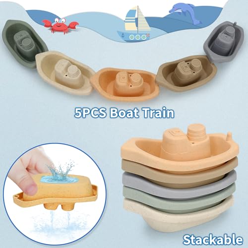 Baby Bath Toys for Toddlers 1-3, 14 Pcs Bathtub Toys for for Kids Age 2-4,Mold Free Bath Boat with Stacking Cup & Watering Can , Water Table Toys for Infants Boys Girls Babies 6-12-18 Months - style: Marine Animals